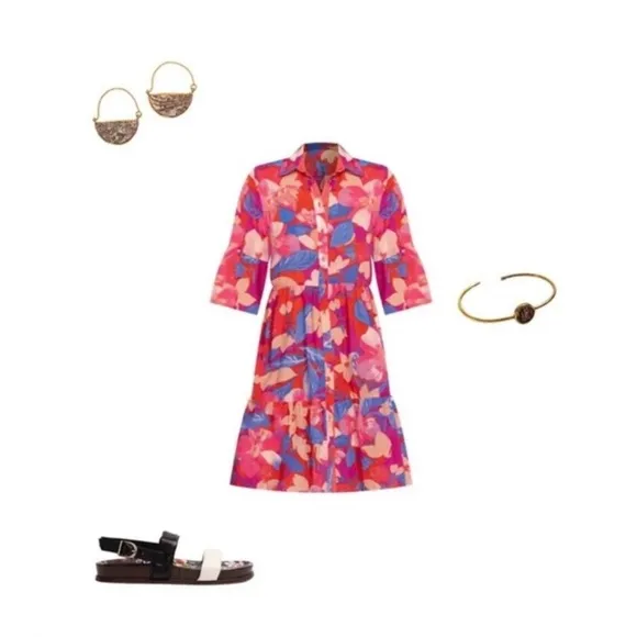 Johnny Was Giverney Gardens Ruffle Sleeve Dress Womens Size X Small