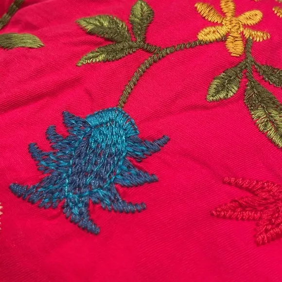Johnny Was Red Sundress with Floral Embroidery 100% Cotton NWTS