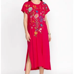 Johnny Was Red Sundress with Floral Embroidery 100% Cotton NWTS