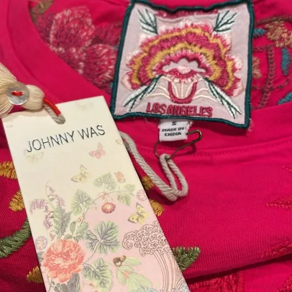 Johnny Was Red Sundress with Floral Embroidery 100% Cotton NWTS