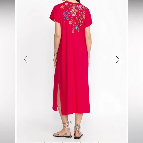Johnny Was Red Sundress with Floral Embroidery 100% Cotton NWTS