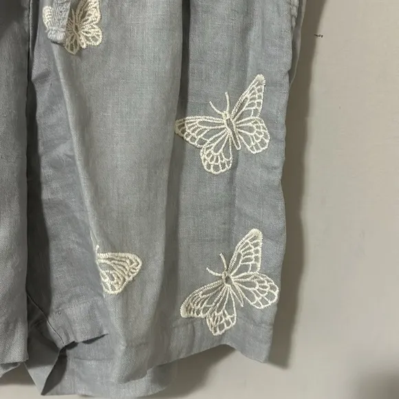 Johnny Was Short Embroidered Linen Butterfly Floral Drawstring Short Pockets XS