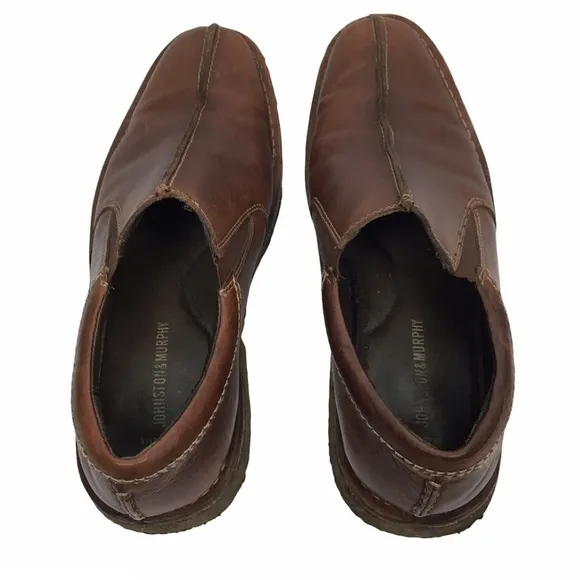 JOHNSTON &amp; MURPHY Loafers Brown Leather Slip On Sheepskin Crepe Sole Size 12M