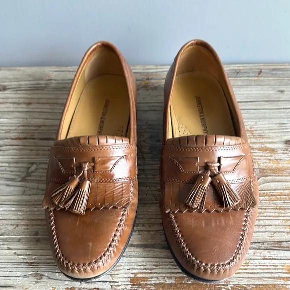 Johnston &amp; Murphy Men Shoe 8M Breland Kiltie Tassel Saddle Tan loafers