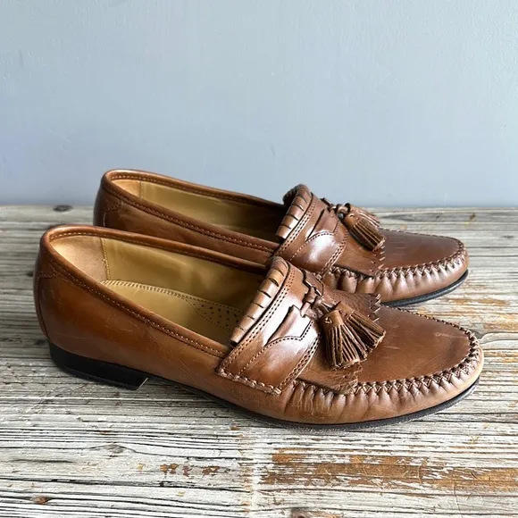 Johnston &amp; Murphy Men Shoe 8M Breland Kiltie Tassel Saddle Tan loafers