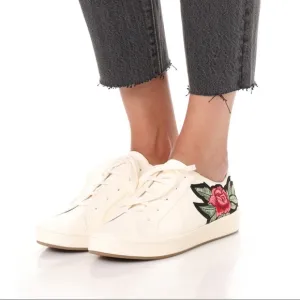 Joie- NEW Daryl Leather Embroidered Floral Sneakers SiE 6