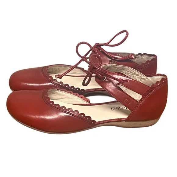 Josef Seibel Fiona 47 Ankle Tie Strap Flats Red Shoes Size EU 37 US 6.5 NIB