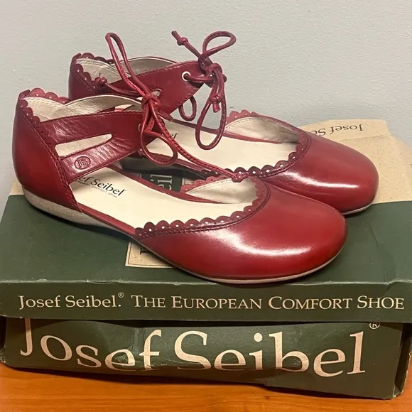 Josef Seibel Fiona 47 Ankle Tie Strap Flats Red Shoes Size EU 37 US 6.5 NIB