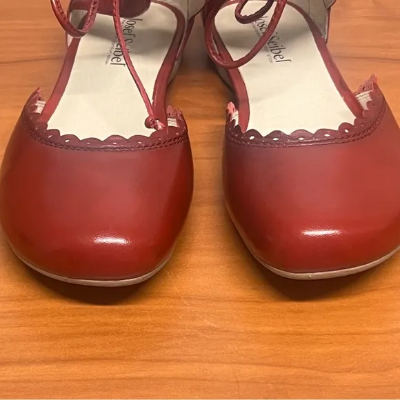 Josef Seibel Fiona 47 Ankle Tie Strap Flats Red Shoes Size EU 37 US 6.5 NIB