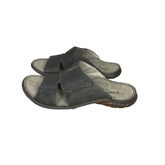 Josef Seibel Logan 21 Black Leather Comfort Slides Bolero size 42 / 8.5 - 9
