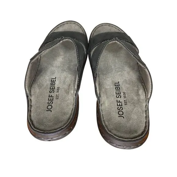 Josef Seibel Logan 21 Black Leather Comfort Slides Bolero size 42 / 8.5 - 9