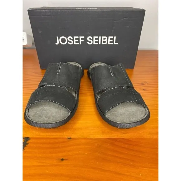 Josef Seibel Logan 21 Black Leather Comfort Slides Bolero size 42 / 8.5 - 9