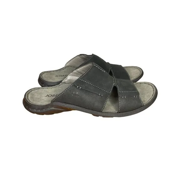 Josef Seibel Logan 21 Black Leather Comfort Slides Bolero size 42 / 8.5 - 9