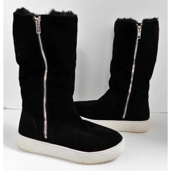 J/Slides Tristan Black Suede Faux Fur Boots 7.5 M
