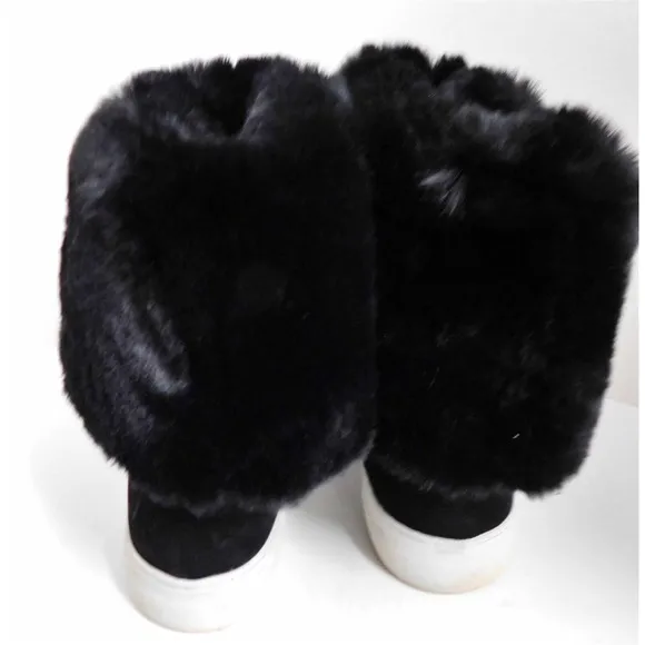 J/Slides Tristan Black Suede Faux Fur Boots 7.5 M