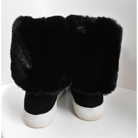 J/Slides Tristan Black Suede Faux Fur Boots 7.5 M