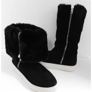 J/Slides Tristan Black Suede Faux Fur Boots 7.5 M