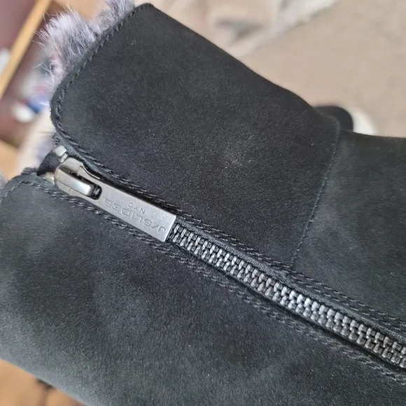 J/Slides Tristan Platform Sneaker Boots Black White Sole Fur Lined