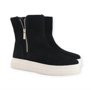 J/Slides Tristan Platform Sneaker Boots Black White Sole Fur Lined