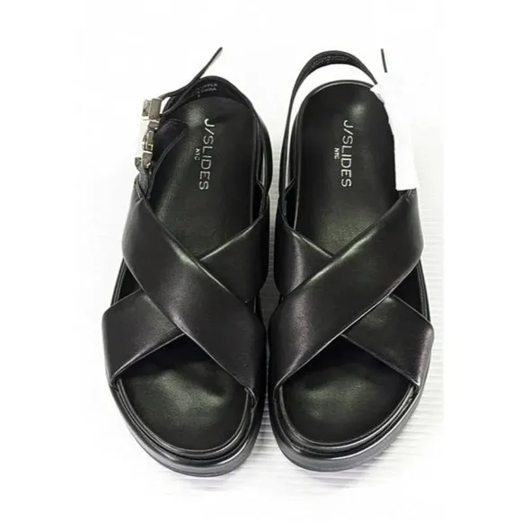 J/Slides Women's Sevy Slip On Slingback Platform Sandals Black Size 9 MSRP $179