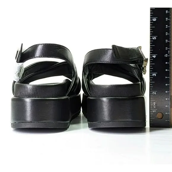J/Slides Women's Sevy Slip On Slingback Platform Sandals Black Size 9 MSRP $179