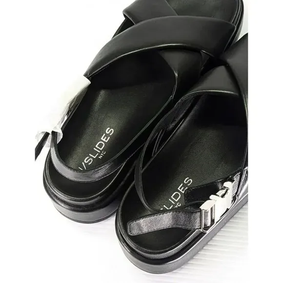 J/Slides Women's Sevy Slip On Slingback Platform Sandals Black Size 9 MSRP $179