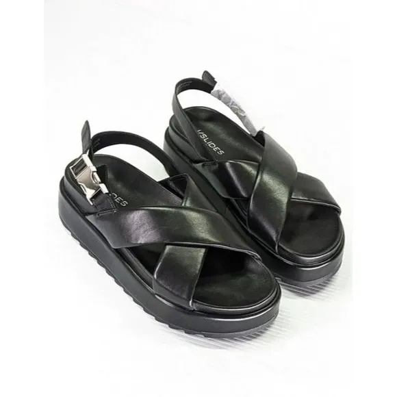 J/Slides Women's Sevy Slip On Slingback Platform Sandals Black Size 9 MSRP $179