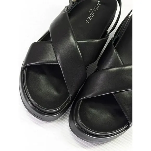 J/Slides Women's Sevy Slip On Slingback Platform Sandals Black Size 9 MSRP $179