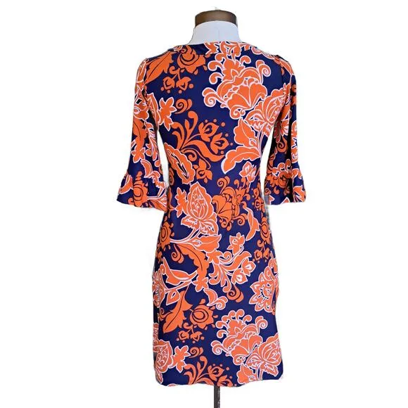 Jude Connally Nancy U-neck Shift Dress Size XS Orange Blue Floral Gators