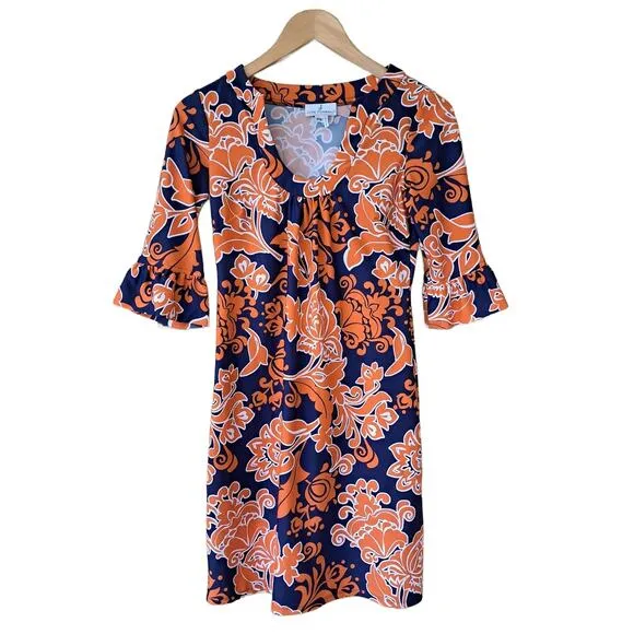 Jude Connally Nancy U-neck Shift Dress Size XS Orange Blue Floral Gators