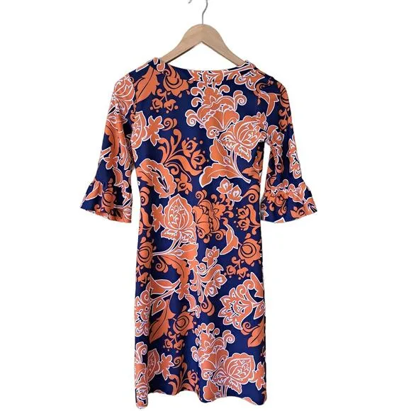 Jude Connally Nancy U-neck Shift Dress Size XS Orange Blue Floral Gators