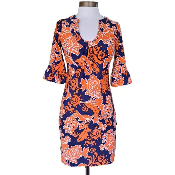 Jude Connally Nancy U-neck Shift Dress Size XS Orange Blue Floral Gators