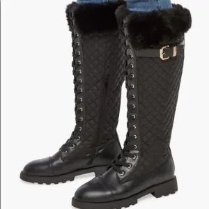 JustFab Kalima Quilted Flat Black Knee Height Boots Size 6 NIB