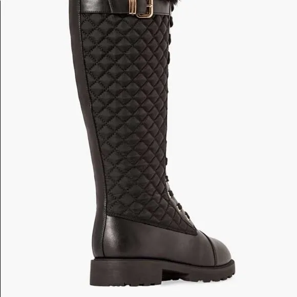JustFab Kalima Quilted Flat Black Knee Height Boots Size 6 NIB
