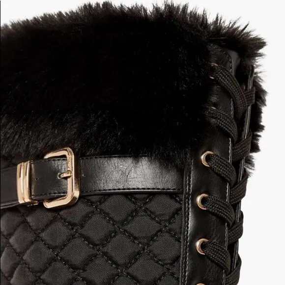 JustFab Kalima Quilted Flat Black Knee Height Boots Size 6 NIB