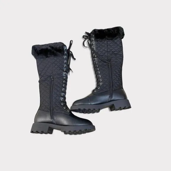 JustFab Kalima Quilted Flat Black Knee Height Boots Size 6 NIB