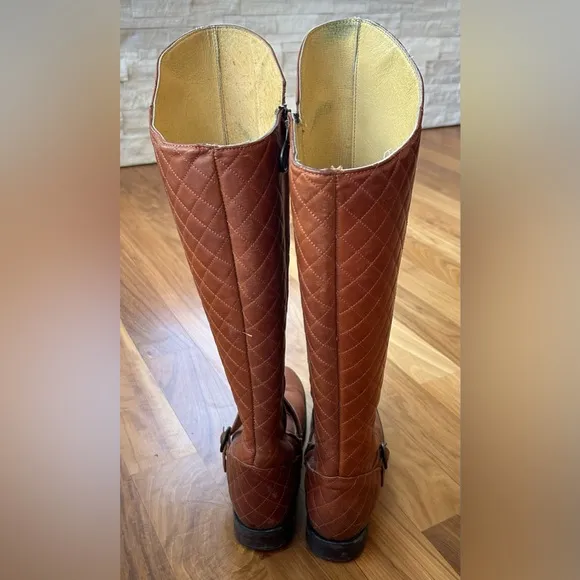 Justin | Women’s brown tall riding boots, quilted back, full zip, ankle strap, 7