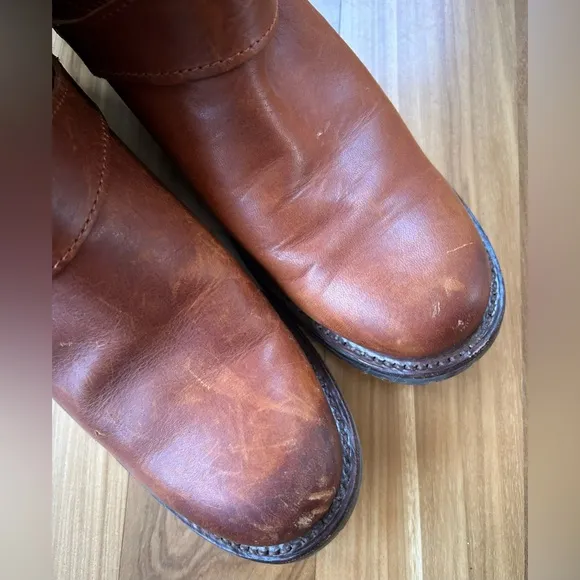 Justin | Women’s brown tall riding boots, quilted back, full zip, ankle strap, 7