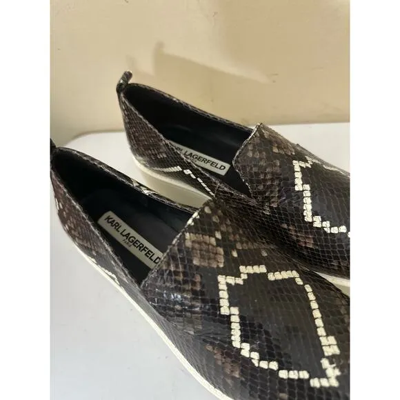 Karl Lagerfeld Loafers Brea Leather Snakeskin Print Platform Womens Sz 7.5