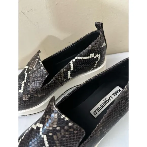 Karl Lagerfeld Loafers Brea Leather Snakeskin Print Platform Womens Sz 7.5