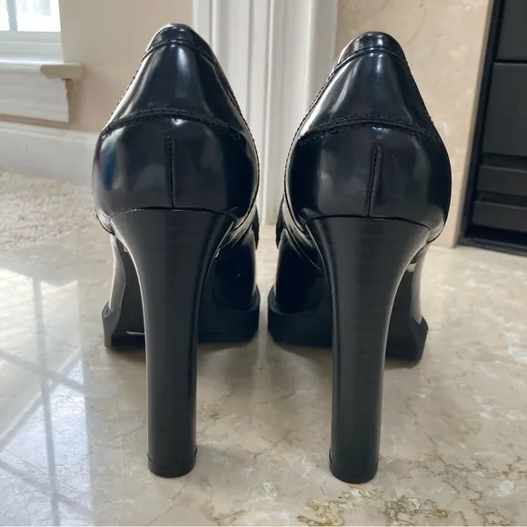 Karl Lagerfeld Virna Oxford Patent Leather Platform High Heel Penny Loafers, 6.5