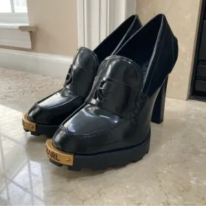 Karl Lagerfeld Virna Oxford Patent Leather Platform High Heel Penny Loafers, 6.5