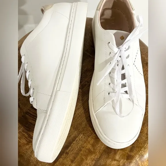 Kate Spade Angelise Leather Sneakers White/Gold Perforated 9