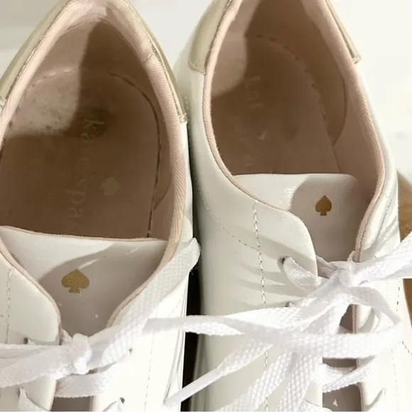 Kate Spade Angelise Leather Sneakers White/Gold Perforated 9