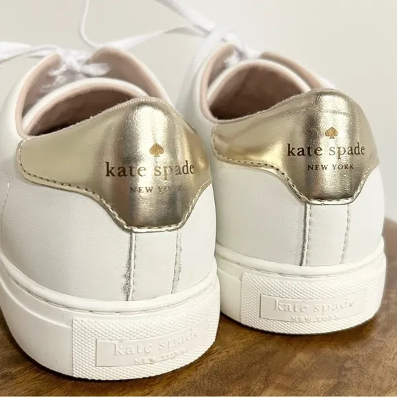 Kate Spade Angelise Leather Sneakers White/Gold Perforated 9