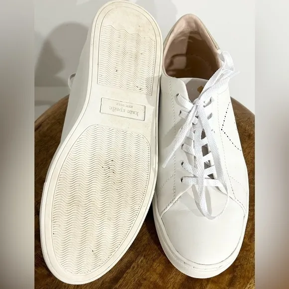 Kate Spade Angelise Leather Sneakers White/Gold Perforated 9