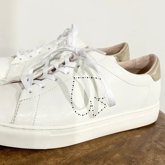 Kate Spade Angelise Leather Sneakers White/Gold Perforated 9