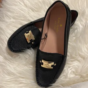 Kate Spade Black Carmen Loafers with Gold Accents