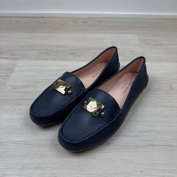 Kate Spade Carmen Leather Loafers Womens 7 Navy Blue Pebbled Leather