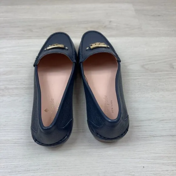 Kate Spade Carmen Leather Loafers Womens 7 Navy Blue Pebbled Leather
